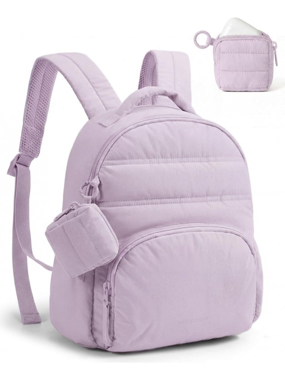 Women's Purple Lightweight Quilted Casual Travel Mini Backpack 2-in-1 Set Bag